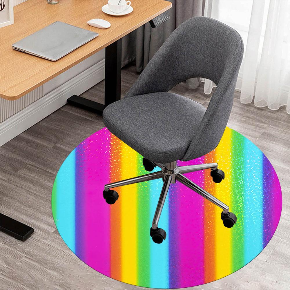 

1pc rainbow glitter Round Chair mat Area Rug - Non-Slip, Floor Mat for Office, Bedroom, and Indoor Decor -1002015 80cm by 80cm