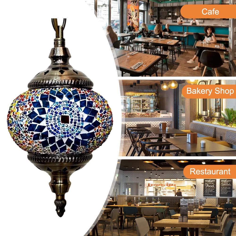 Turkish Moroccan Mosaic Handmade Mosaic Hanging Ceiling Lamp 5IN Diameter Pendant Chandelier Living Room Bedroom Home Decor
