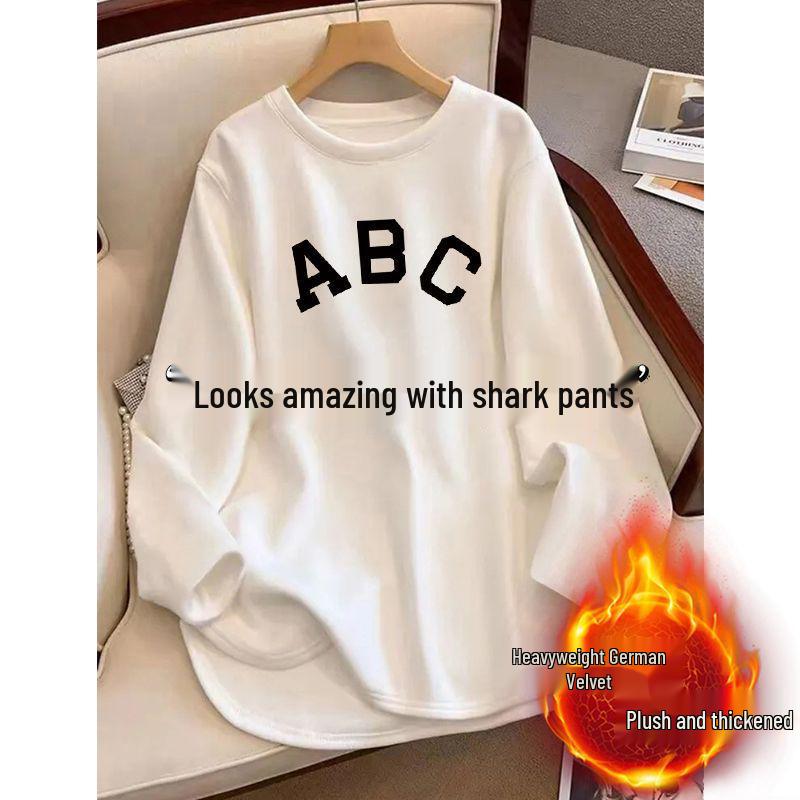 

Velvet White Fleece-Lined Oversized Slit Long Sleeve Top for Women L (100-115 lbs)