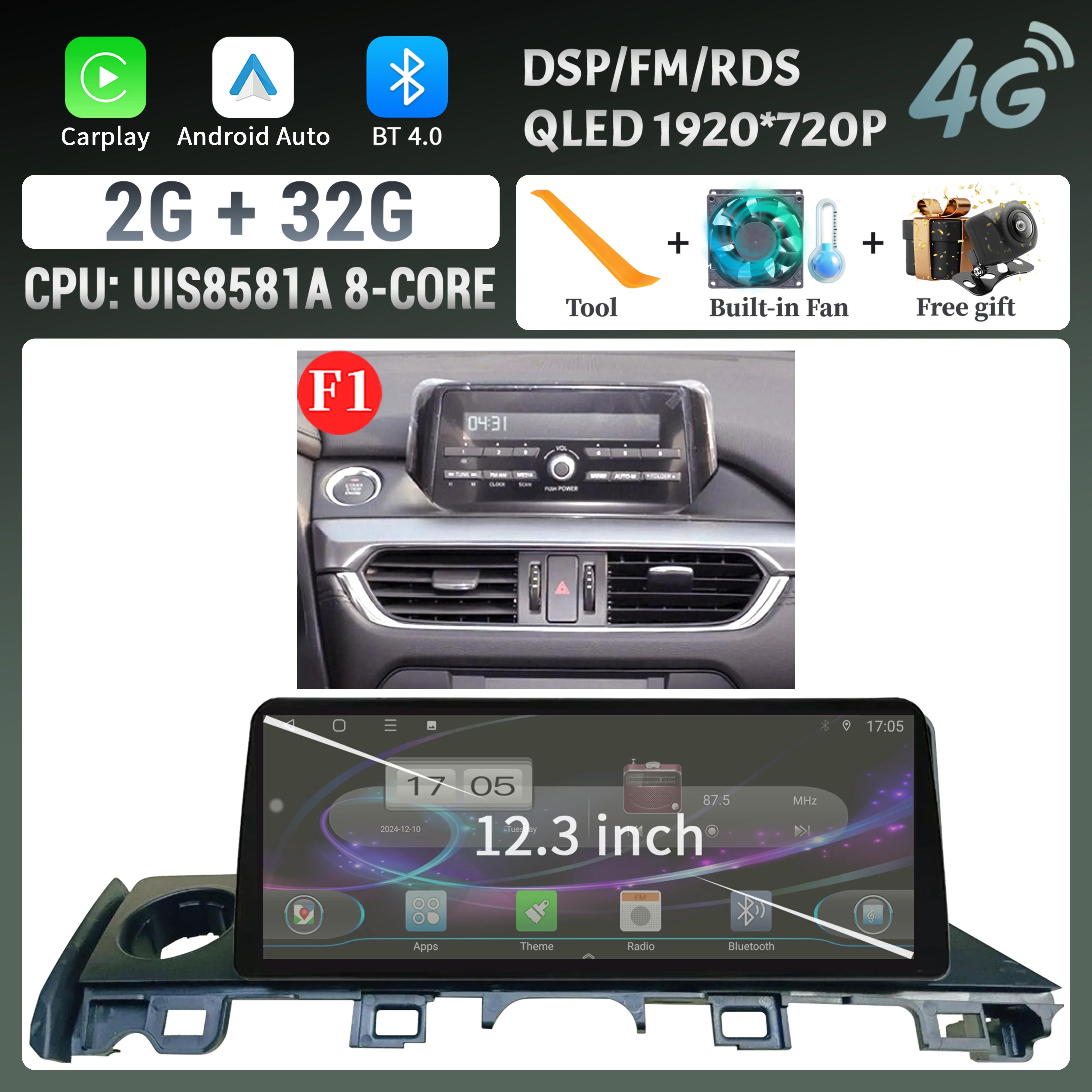 

12,3 для Mazda 6 Atenza 3 2015-2018 левый руль автомобильный радиоприемник мультимедиа беспроводной Carplay мультимедиа 4G GPS стерео сенсорный экран CHINA