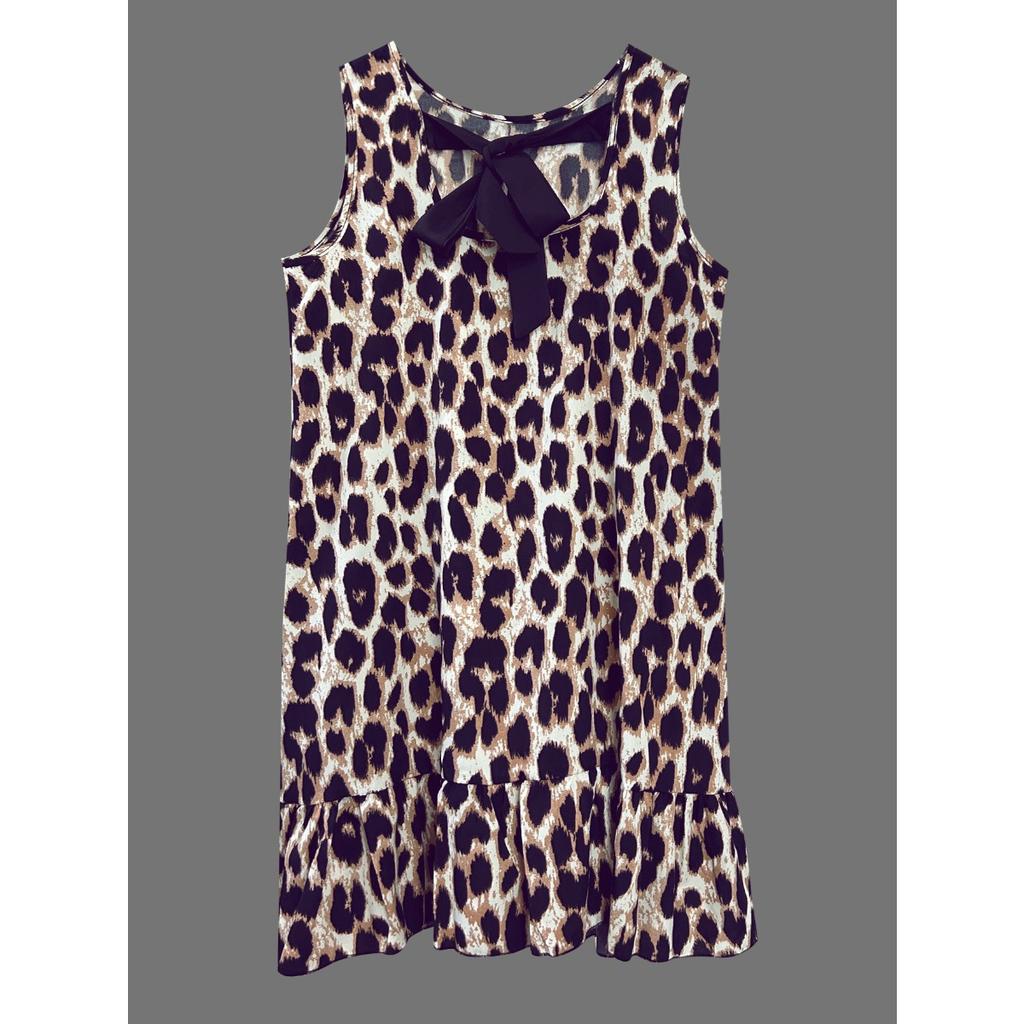 Summer Elegant Sleeveless Leopard Print Bodycon Tank Dress, Casual Street Style High Waist Slimming Dress for Women, European American Crossbody