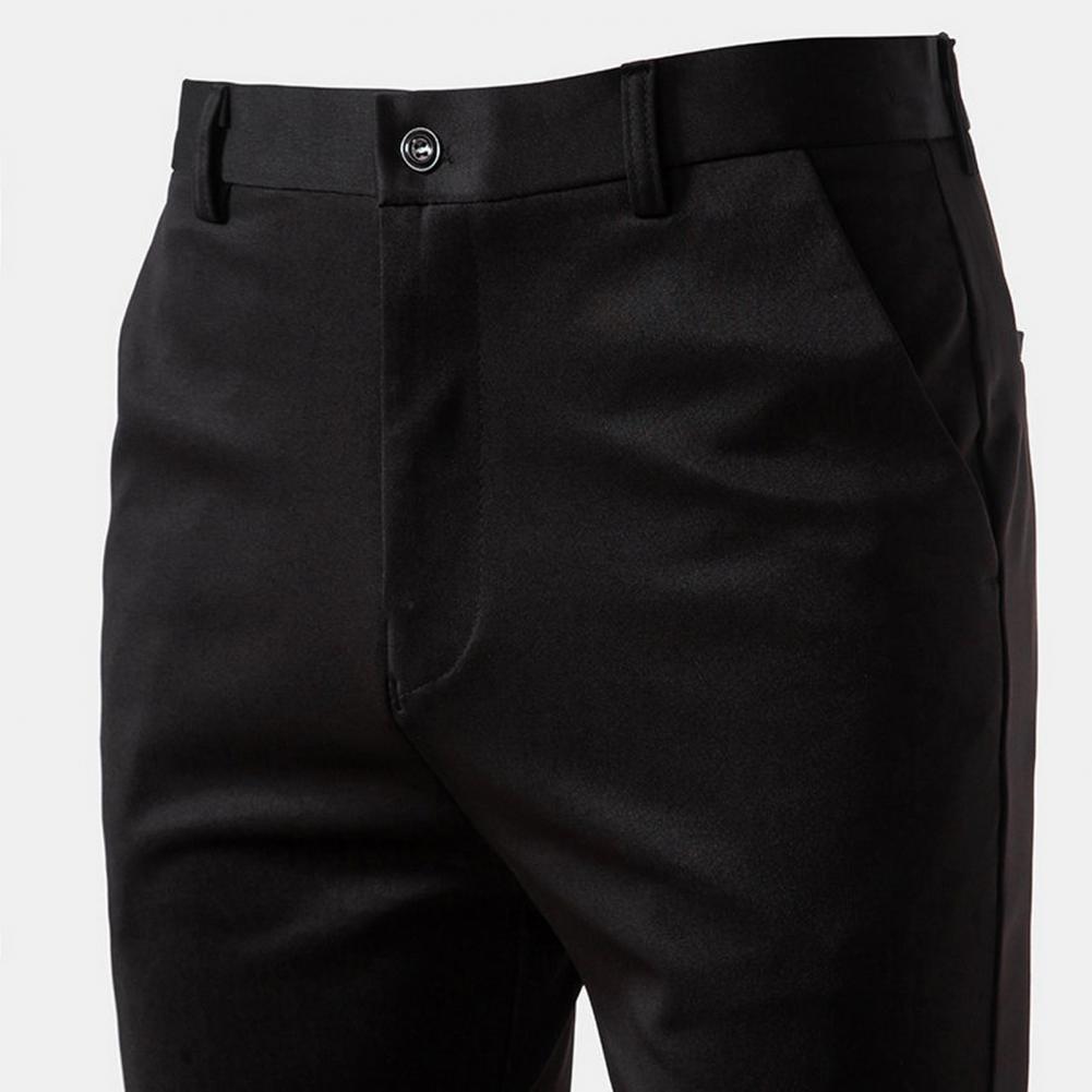 Men Suit Pants Slim Fit Solid Color Zipper Button Closure Straight Formal Business Style Pockets Office Dating Long Trousers