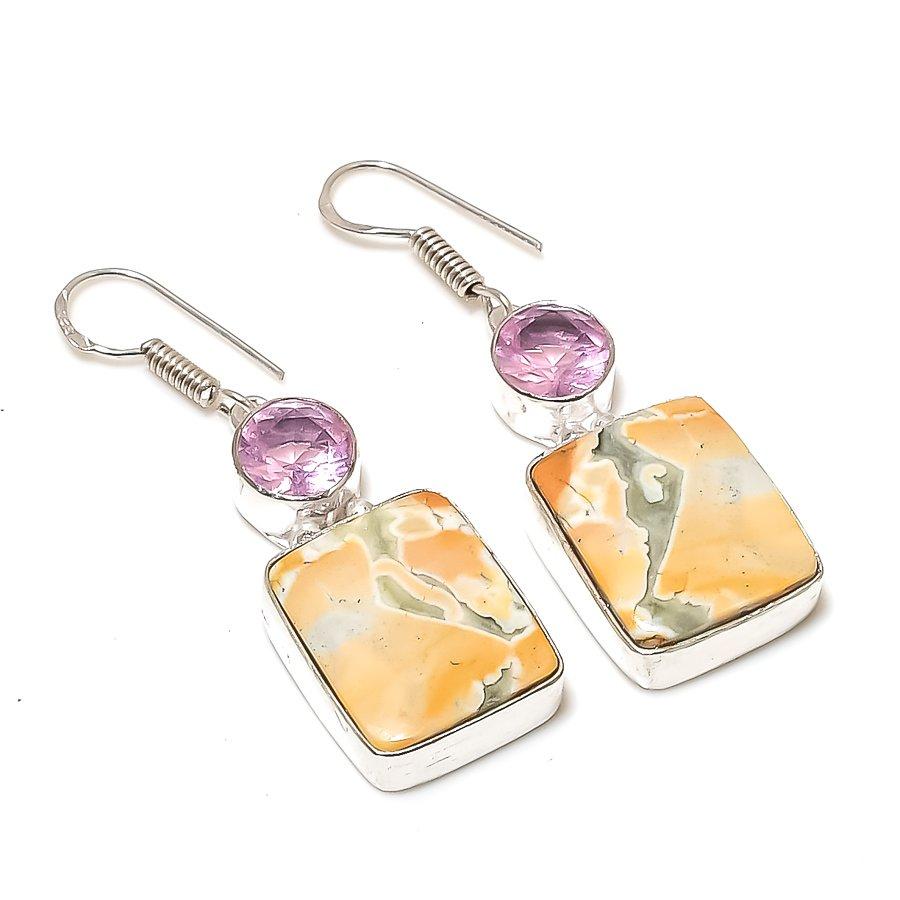 

Malinga Jasper, Kunzite Gemstone Handmade Ethnic Jewelry Earring 1.89 SR-2045