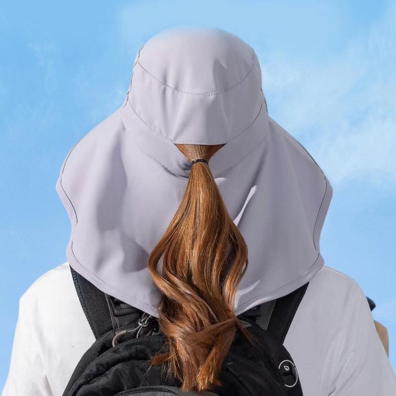 Summer Eaves Shawl Sunscreen Hat with Ponytail Hole Hat Fashion Sun Hat Outdoor Bucket Hat