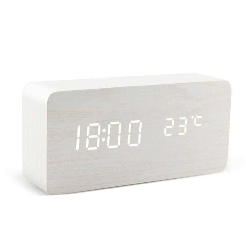 Alarm Clock LED Wooden Watch Table Voice Control Digital Wood Despertador USB/AAA Powered Electronic Desktop Clocks2