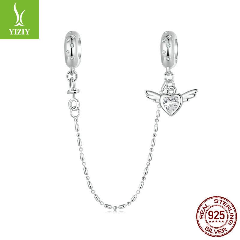 Love Wings Silicone Positioning Safety Chain, Simple Dream Wings 925 Sterling Silver Bracelet Beaded