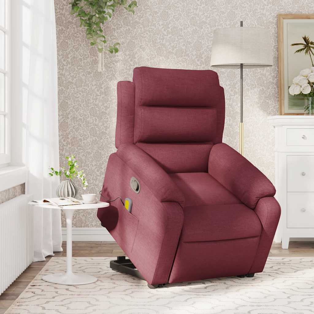 Massage Recliner with Rising Assistance Burgundy Fabric