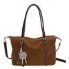 Faux Suede Solid Color Sewing Tote Bag 2026 Fashi Large Capacity Versatile Bags for Women Retro Sweet Commuting Shoulder Bag