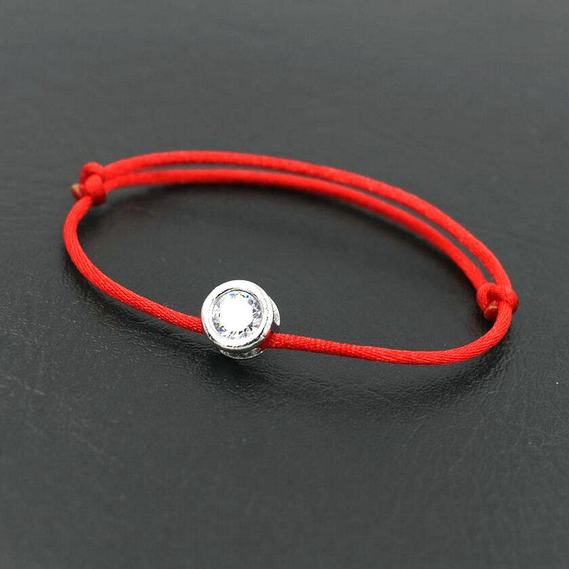Shiny Round Rhinestones Crystals AAA Zircon Bracelet Red Rope Thread Braided Lucky Bracelets Women Silver Color Pulsears