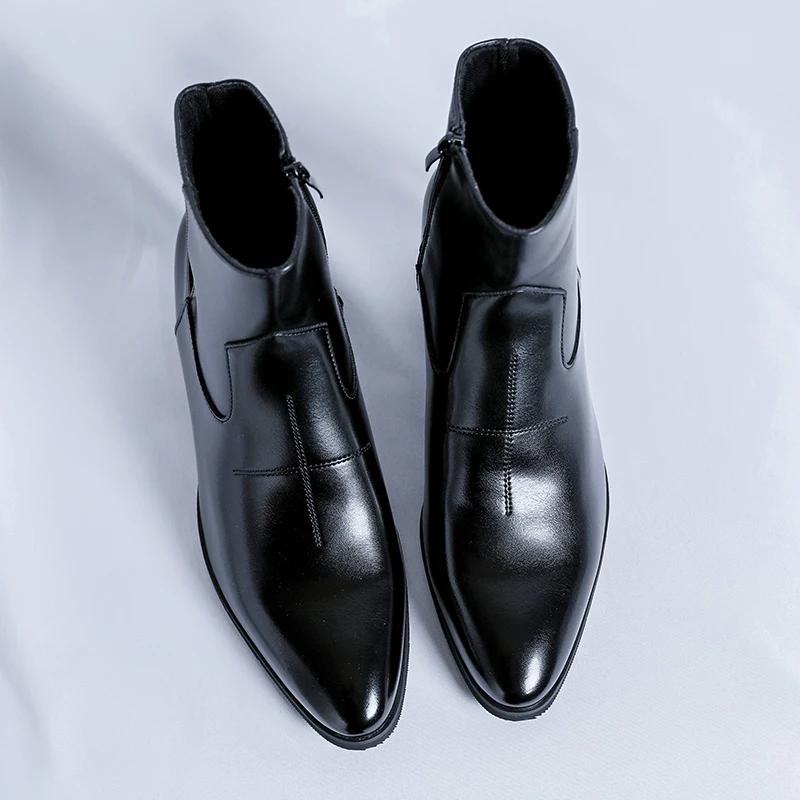 New Luxury Brand Men Designer Ankle Boots High Top Genuine Leather Chelsea Boots Classic Dress Business Outdoor Shoes