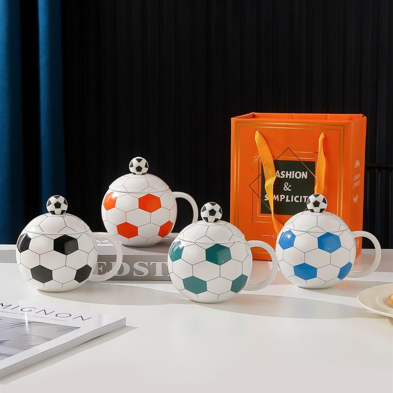 World Football Ceramic Cup with Lid, Sports Souvenir Planet Mug, Coffee Water Cups, Handheld Gift