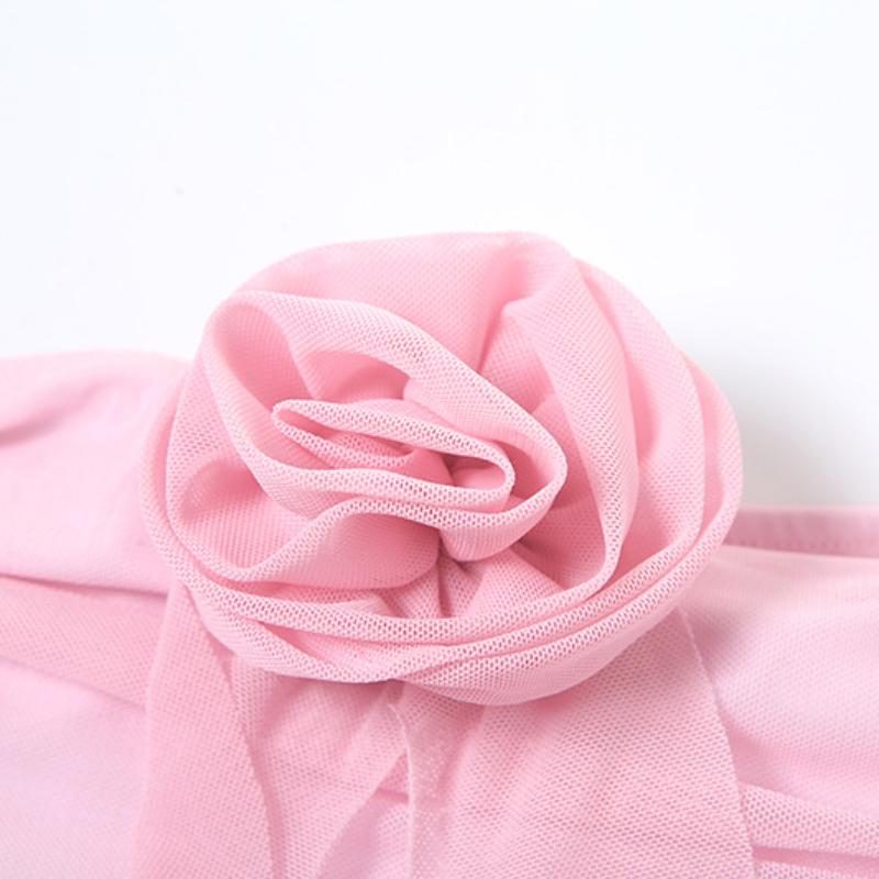 Mesh Folds Skirt 2 Piece Sets Women Summer Slim Backless Flower Patchwork Tube Tops Hot Girls Beach Sexy Bodycon High Waist Vacation Skirts Sets