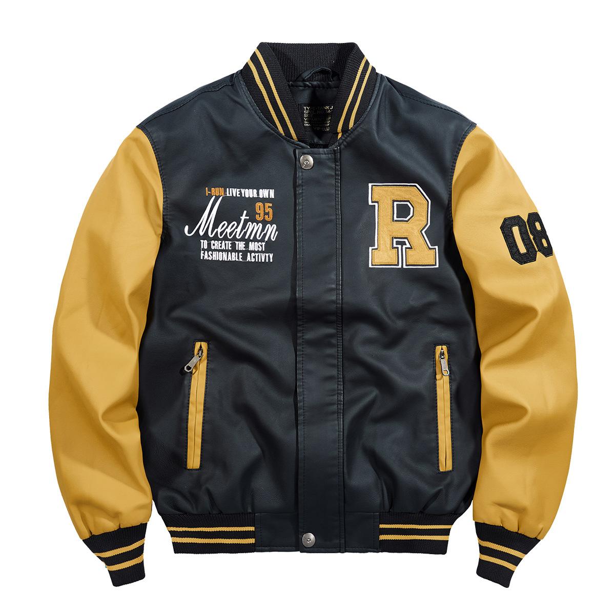 

Мотоциклетная кожаная куртка Мужская кожаная куртка Бейсбольная куртка с вышивкой L