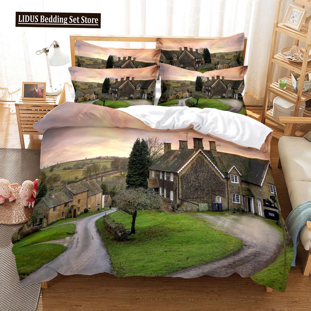 Building Famous Landscape Bedding Set For Bedroom Soft Bedspreads For Bed Home Comfortable Polyester Duvet Cover With Pillowcase