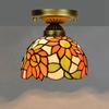 European Stained Glass Ceiling Light - Handcrafted Floral Rose Mosaic, Antique 8Inch Wide Flush Mount for Dining Room/Library