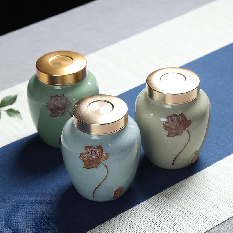 Kreatives Keramik Lotuswellen Keramik Teegefäß Feuchtigkeitsdichte Versiegelte Aufbewahrungsflasche Haushalt Großes Fassungsvermögen Süßigkeiten Aufbewahrungsglas Zuhause