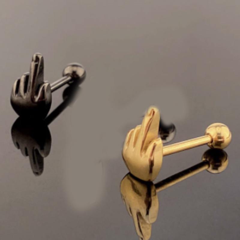 Surgical Steel Middle Finger Gesture Tongue Barbell Stud Piercing Rings Punk