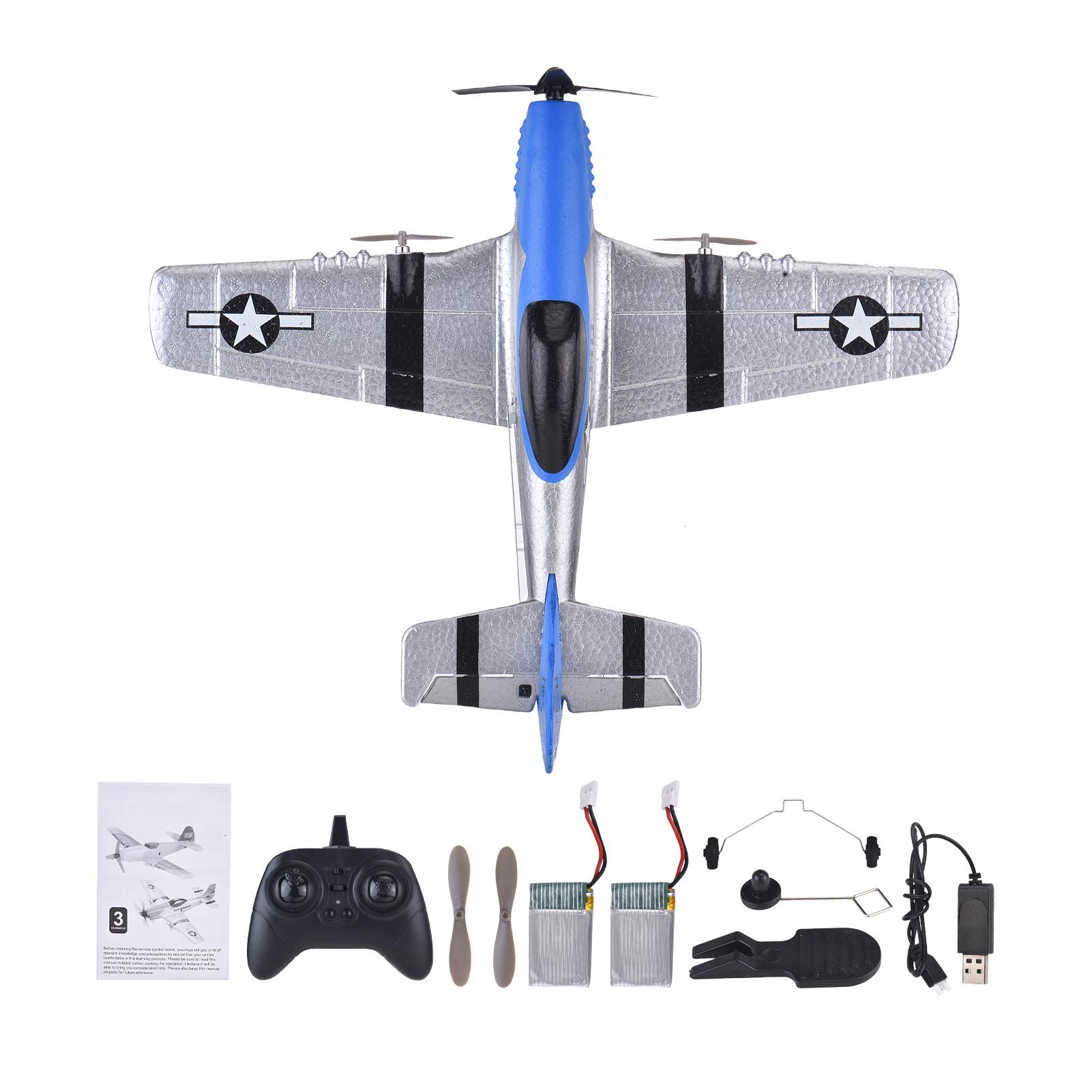 

EPP Foam RC Glider Plane with Gyro Stabilizer, 2.4GHz Remote Control Airplane for Adults Beginners K Silver and Blue 1 Battery