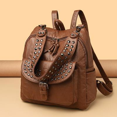 Casual Versatile Rivet Backpack for Women Fashion New Style Soft Leather Backpack Commuting Travel Bag