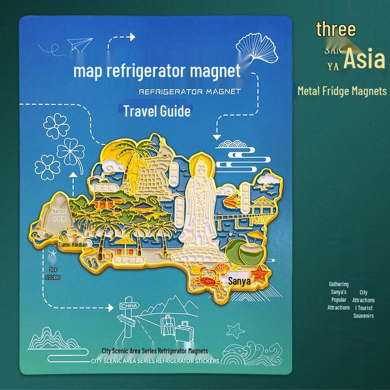 Sanya City Metal Map Magnet: Customizable Tourist Souvenir & Cultural Gift Sanya Fridge Magnet