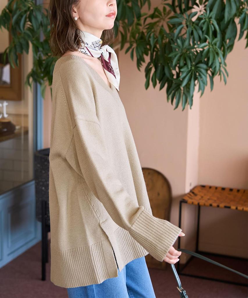 ROPE PICNIC Knit Pullover Knit Beige [WEB Exclusive] Mid-Gauge V-Neck Pullover/Anti-Static/Machine Washable, Women's, GDM64010, (27)