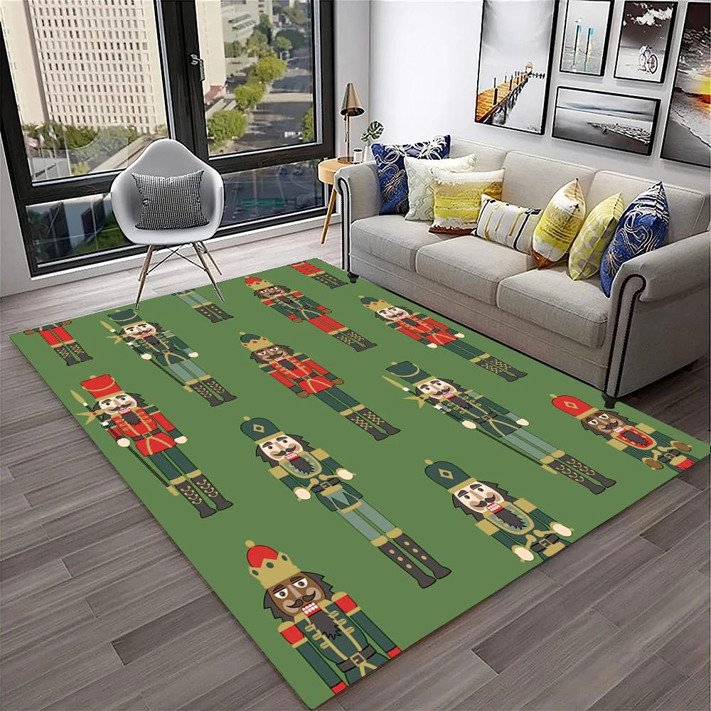 3D Nutcracker Christmas Tree Cartoon Carpet Rug for Home Living Room Bedroom Sofa Playroom Doormat Decor,kids Non-slip Floor Mat