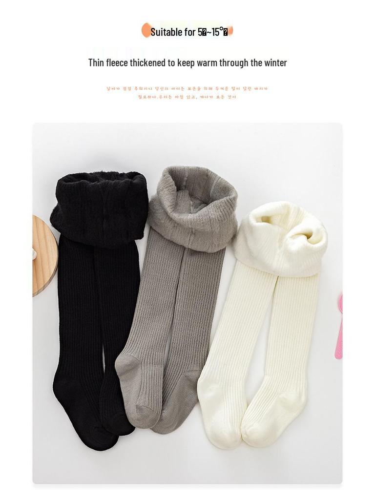 Warm Cotton Fleece-Lined Infant Bodysuit & Tights for Girls - Medium Thick Outerwear for Autumn/Winter