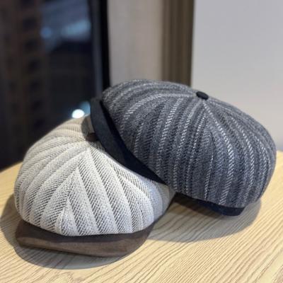 Korean Version of Retro Leather Brim Sheep Woolen Forward Hat Women's Autumn and Winter New Fashion Versatile Painter Hat Newsboy Hat