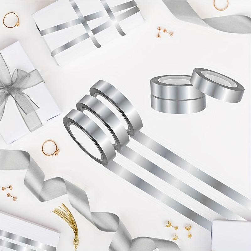 4 Rolls Silvery Metallic Mirror Tape DIY Graphic Art Tape Self-Adhesive Film Decor Tape for Wall Wardrobe Bathroom Decoration Gift Wrapping Crafts