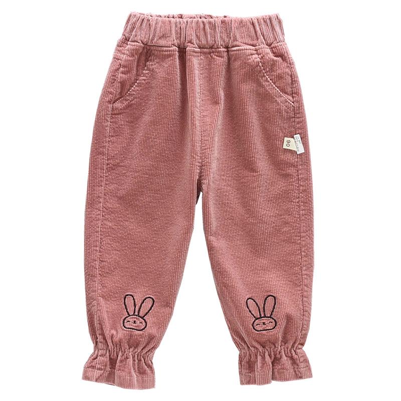 2024 Spring Korean Children's Corduroy Joggers - Big Ear Rabbit Design for Girls
