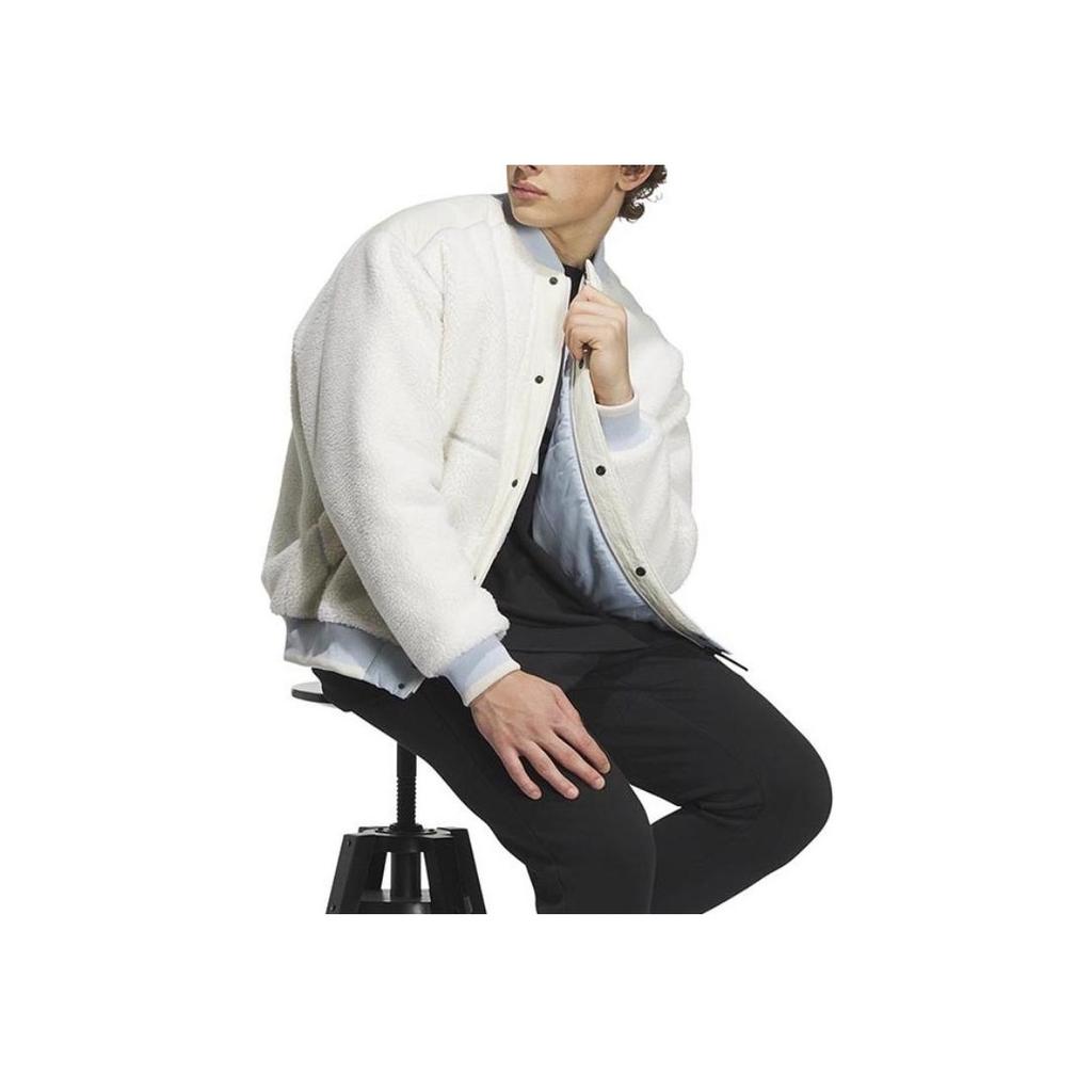 Adidas Fleece Collegiate Padded Jacket With Letter Logo Embroidery And Color Block Men Outerwear Pink White IL8917