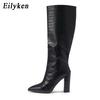 Fashion Eilyken Spring Autumn Pointed Toe Women Long Knee-High Boots Fashion Soft Leather Square High Heels Female Shoes