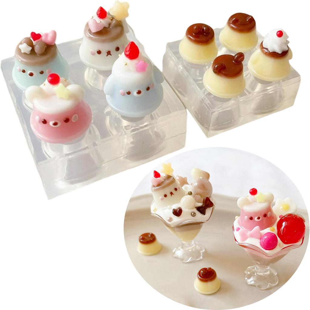 Evergarden Silicone Molds for and Cat of Miniature Animal Resin Resin Silicone Mirror Finish Pudding, Sweets, Bear, Rabbit, Dog, (Set 2) - Desserts,