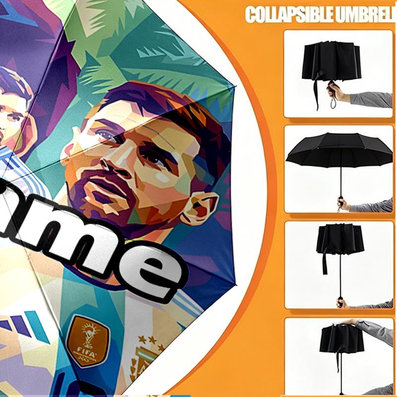 Custom Name Personalized Lionel Messi Print Umbrella, Auto Open Close, 8‑Rib Sturdy Frame, Commute Camping Hiking Use, Birthday Gift