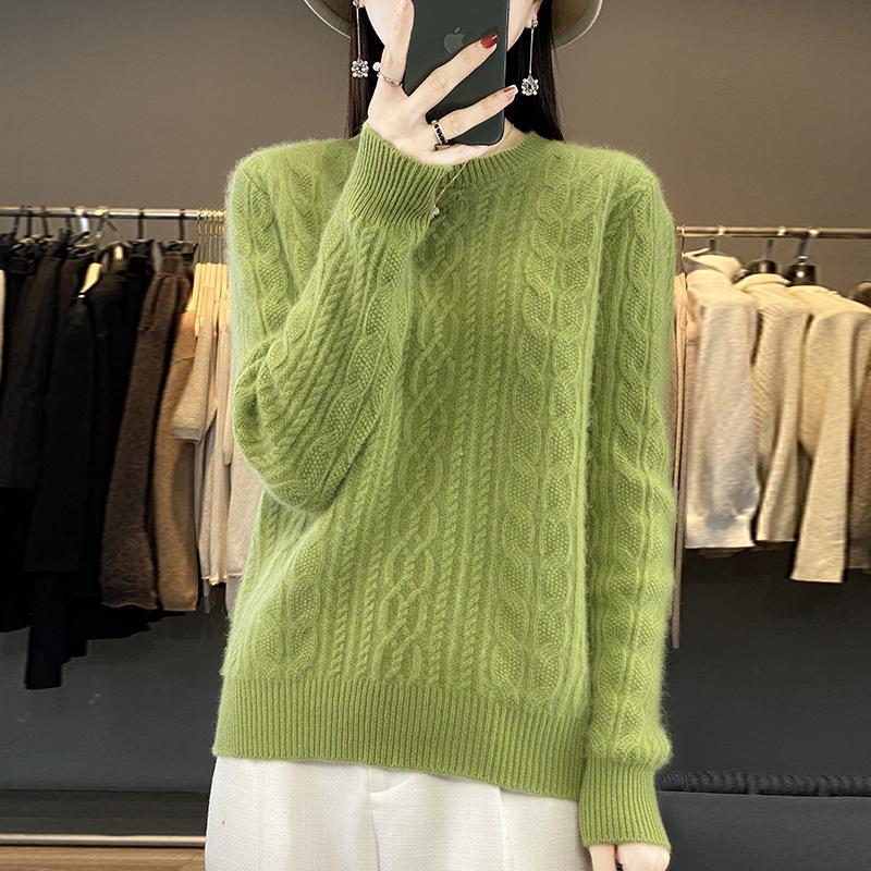 Women's Solid Color Wool Knit Sweater: Round Neck, Cashmere, Jacquard, Autumn/Winter Pullover