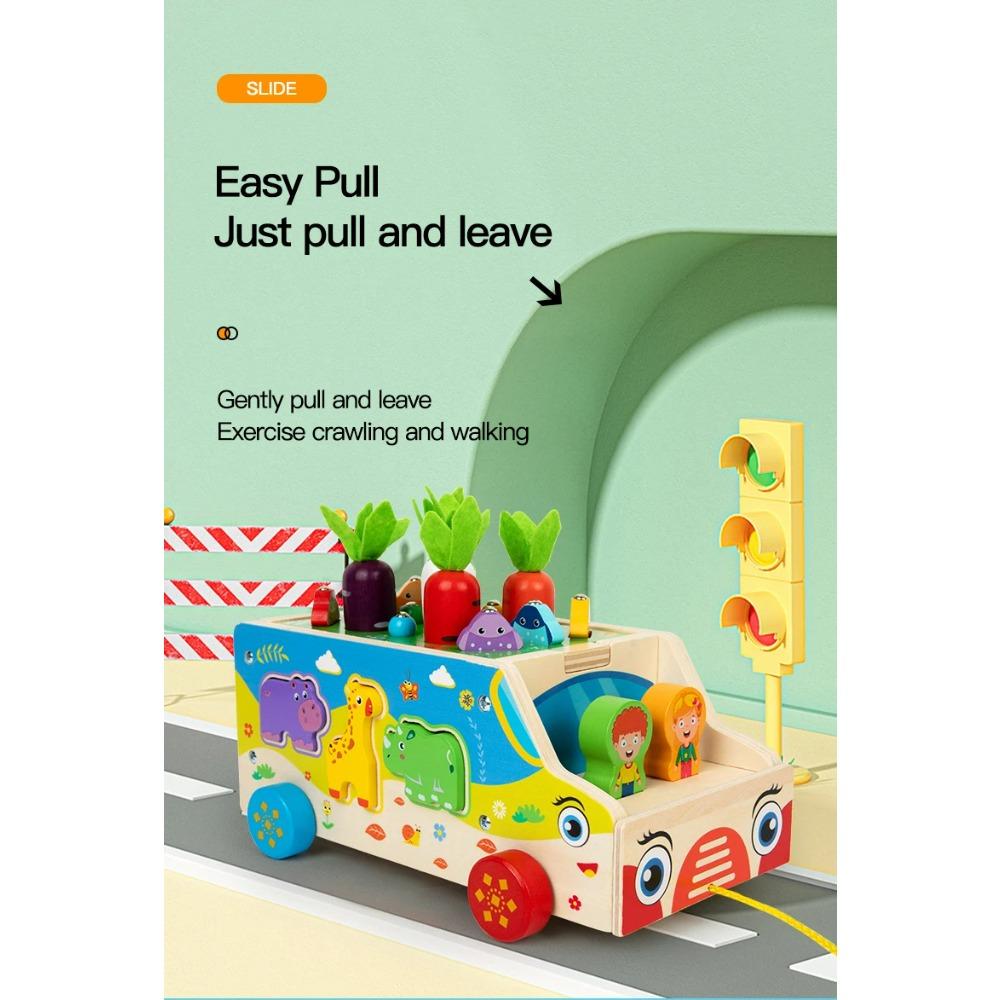 Children's Wooden Multi Functional Animal Shape Matching Toy Puzzle Pulling Carrot Game Baby Fishing Cart Building Blocks