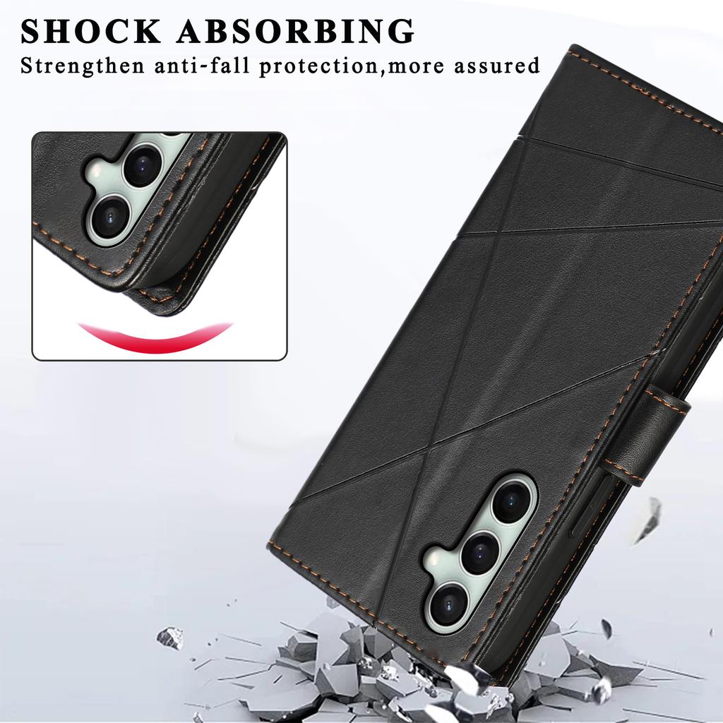 For Samsung Galaxy S25 FE Phone Case Line Imprint Leather Wallet Cover with Wrist Strap
