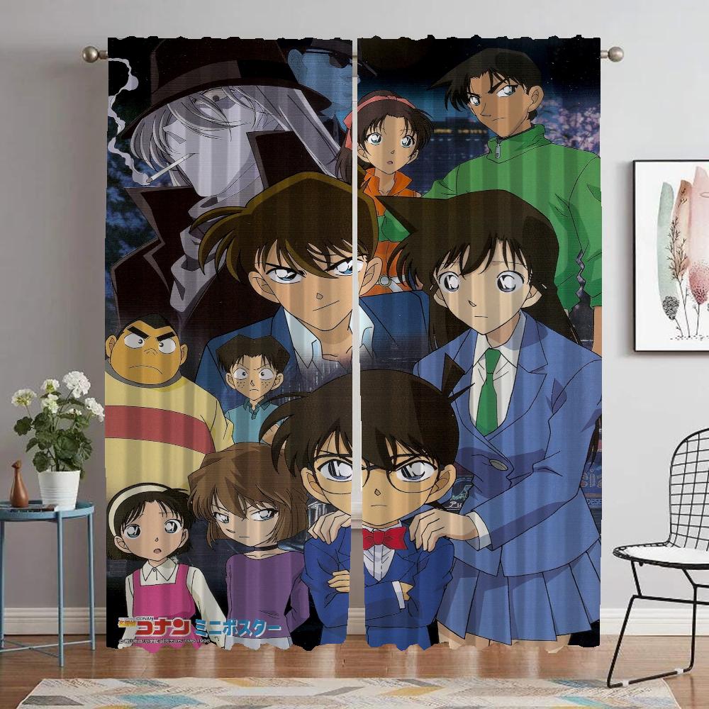 Detective Conan Tulle for Bedroom Window Curtain for Room 2 Panel Elegant Room Curtains Shades Halloween Decoration Partition