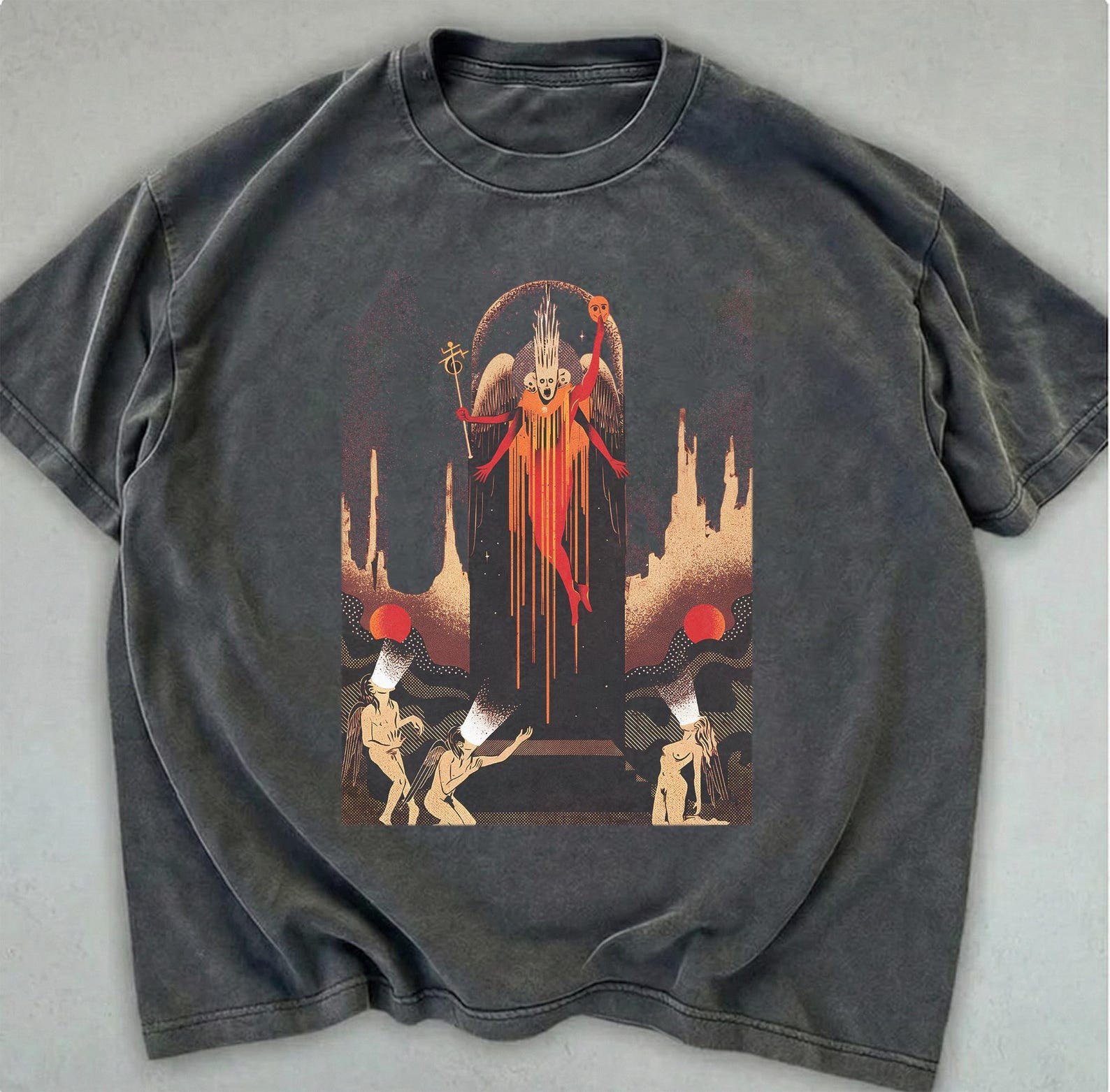 Dark Angel Folk Horror T-Shirt, Occult Art Graphic Gothic Unisex Shirt S