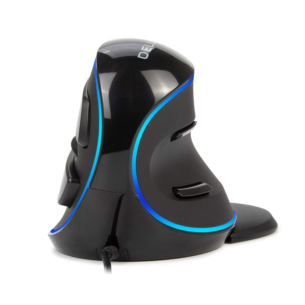 

DELUX Wired Ergonomic Blue LED Backlit Vertical 6 Programmable Detachable Wrist for Mouse, Mouse, 12800DPI, Buttons, Rest, PC/Mac/Laptop (M618PU)