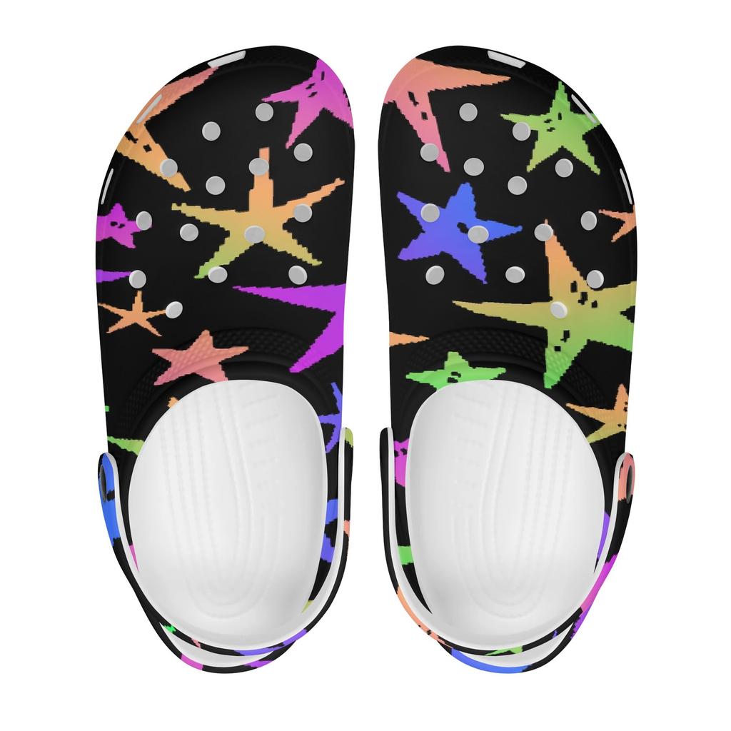 White EVA Clogs with Cosmic Snake Print, Lightweight Slip On Garden Shoes, Breathable Beach Sandals, Indoor Outdoor Slippers for Men Women