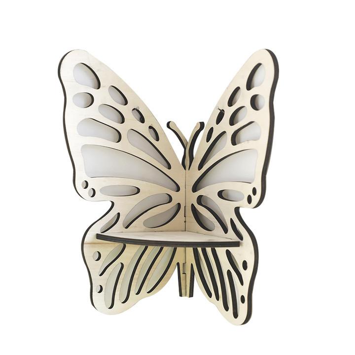 Wooden Craft Butterfly Hollow Crystal Storage Shelf Simple Home Wall Ornament Decoration