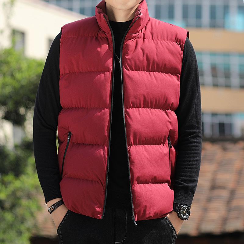 Autumn Winter Padded Vest Men Casual Stand Collar Down Cotton Waistcoat Lightweight Warm Plus Size Sleeveless Cardigan Vest
