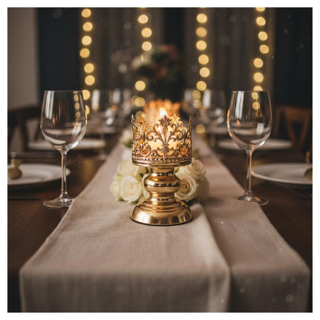 Crown Shaped Candle Holder Stable Base Metal Pedestal Candlestick Vintage Design Candle Stand Single Support Candlestick