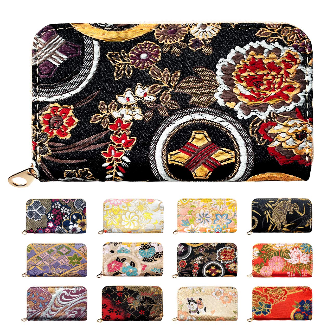 

Bamboo Coin Case with Round Perfect for Elegant and with Floral and Round Patterns [leo&aoi] Nishijin-ori Zipper, Kimono, High-Quality,