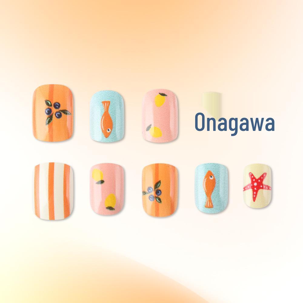 24-Piece Glossy Cartoon Nails – Summer Starfish & Fish Design
