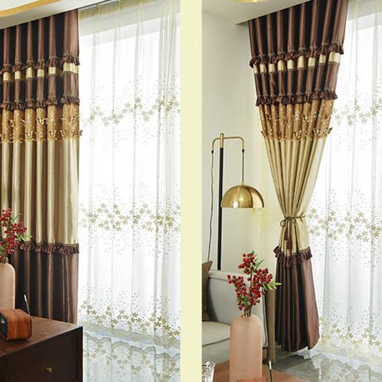 2PCS Embossed Lace Blackout Cortinas Quarto Sala de estar Varanda Bordado Sombra Perfurado Cortinas