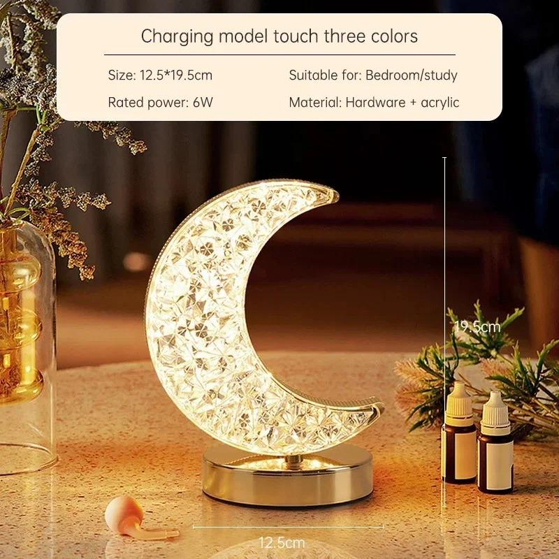 Bedroom Crystal Touch Dimming Night Light Girls Room Home Decor Aesthetics USB Bedside LED Ambient Table 3D Moon Lamp