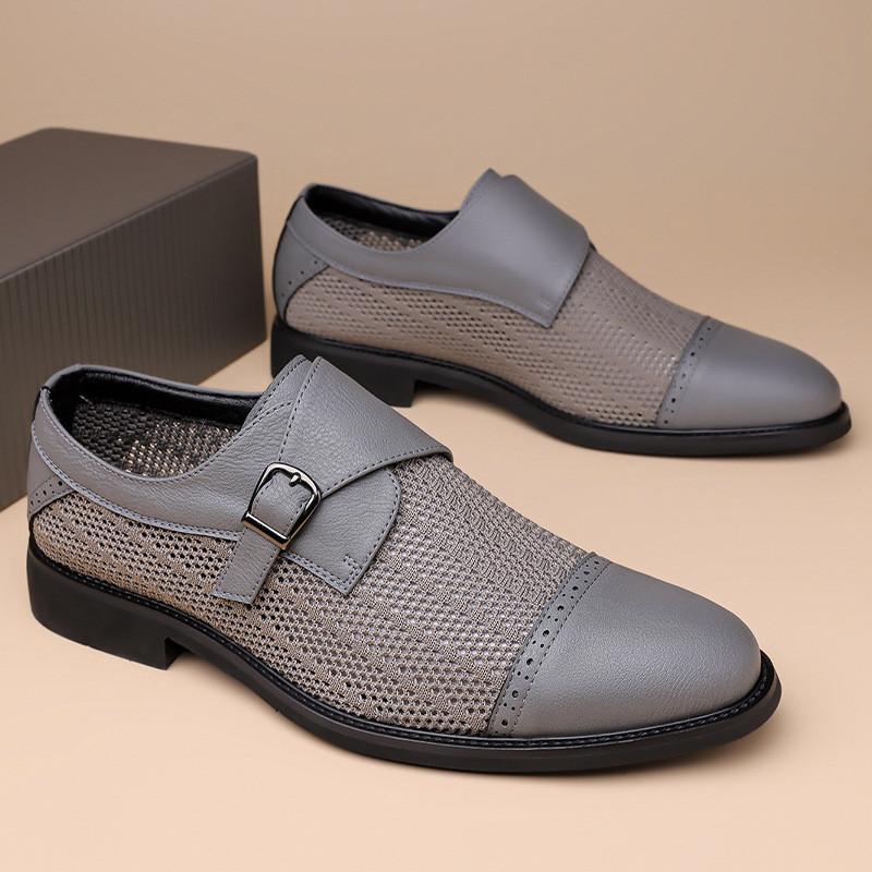 Fashion Luxury Designer Fashion New Men's Pointed Air Mesh Breathable Shoes Male Formal Wedding Prom Dress Monk Strap Loafers Homecoming