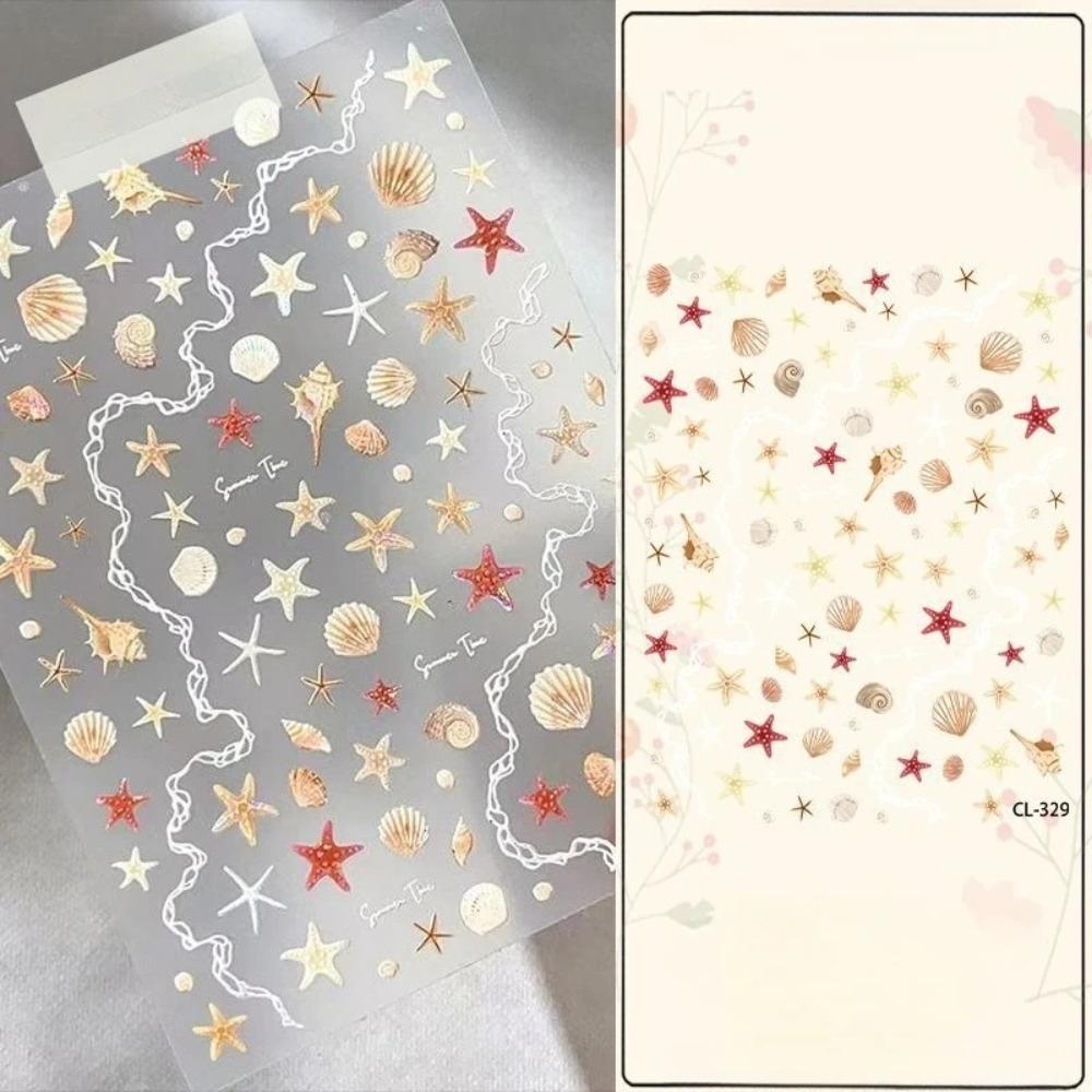 Colorful Shell Luster Starfish Scrapbook Journal Stickers 3D Embossed Cute Sea Star Decals for DIY Self-Adhesive Manicure Charms